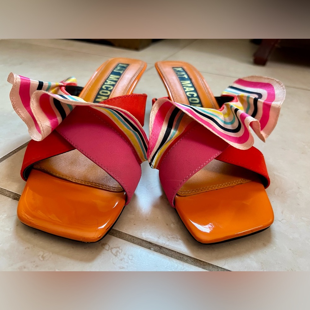 Kat Maconie Desiree “Dragonfruit Stripes” Ruffle Mule Sandals – US 9 - Picture 10 of 12